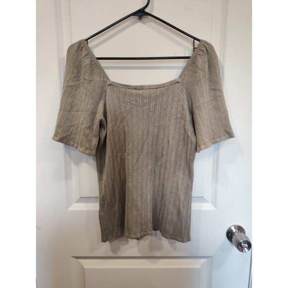 Women's Catherine Malandrino Pointelle Square Neck Viscose Blouse Small Sage - Picture 3 of 7